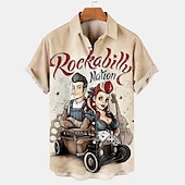 halpa Vintage paita-Miesten Kirjain Muotokuva Paita Havaiji paita Button Up paita Lyhythihainen Vintage Trooppinen Muoti Kausaliteetti Pyhäpäivä Kesä Kevät Sänkyjen avaus Painettu Painike alas Punastuvan vaaleanpunainen