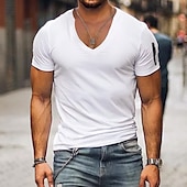cheap Basic T shirts-Men&#039;s T Shirt Short Sleeve V Neck Spring &amp; Summer Plain Fashion Streetwear Pink Sports &amp; Outdoor Sport Going out Black White Pink Top Tee for Men