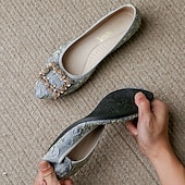 abordables Ballerines femme-ballerines de mariage pliables ornées de cristaux floraux pour femmes - chaussures de ballet de voyage légères et confortables