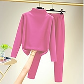 זול בגדי בית לנשים-חולצת טריקו לנשים סטים מכנסיים חולצה תחתית חולצה קז&#039;ואל יומי בייסיק שרוולים ארוכים צווארון גולף שחור סתיו &amp;amp; תלבושות חורף לבית