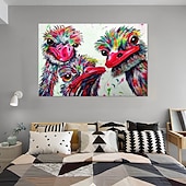 cheap Animal Paintings-Handmade Oil Painting Canvas Wall Art Decoration Modern Cute Animal Ostrich Family for Home Decor Rolled Frameless Unstretched Painting