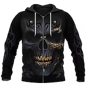 abordables sudaderas con cremallera para hombre-Hombre Cráneos Estampados Sudadera Sudaderas Sudadera con capucha y cremallera completa Manga Larga Sudadera con capucha Con Capucha Ropa de calle Impresión 3D Deporte Diario Deportes Negro