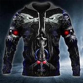 economico Felpe con cappuccio da uomo-Per uomo Teschi Stampe astratte Felpa con cappuccio Felpe Felpa Felpa con cappuccio pullover Manica lunga Felpa con cappuccio Con cappuccio Streetwear Stampa 3D Giornaliero Sport Rosso e nero Grigio