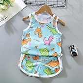 tanie Zestawy-2 elementy Brzdąc Dla chłopców Tank top i spodenki Strój Zwierzę Kreskówki Bez rękawów Bawełna Ustawić Na zewnątrz Moda Codzienny Lato Wiosna 3-7 lat Niebieski dinozaur Pióro Samochód