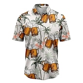 billige Mat &amp; Drikke-Herre Grafiske trykk Øl Blader Skjorte Hawaii skjorte Aloha skjorte Kortermet Tropisk Mote Hawaiisk Gate Avslappet Hawaiisk Sommer Vår Aftæpning Trykt mønster Knapp ned Gul Rosa Militærgrønn Navybl