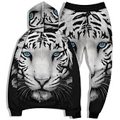 abordables Motif 3D-Homme Ensemble Survetement Ensemble de sweats à capuche Noir et Blanc Noir Noir + blanc Jaune Gris Claire Capuche Graphic tigre 2 Pièces Imprimer Sport &amp; Loisir Casual Des sports 3D effet basique