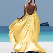 cheap Beach Dresses-Women&#039;s Maxi long Dress Casual Dress Swing Dress Fashion Sexy Dress Vacation Date Loose Fit Pure Color Sleeveless Spaghetti Strap Black White Yellow Red Summer Spring Fall