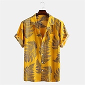 abordables Plantes tropicales-Homme Feuille de palmier Plantes tropicales Chemise Chemise hawaïenne Chemise Camp Manche Courte Chemise Col Col rabattu Mode Hawaïen Design Extérieur Vacances Plein Air Jaune Rose Claire Vert Print