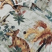 billiga Fåglar &amp; Djur-Herr Djur Dinosaurie Kokosnötsträd Skjorta Hawaii skjorta Aloha skjorta Kort ärm Skjorta Nedvikt Tropisk Mode Hawaiisk Utomhus Gata Hawaiisk Grå 3D-tryck S M L
