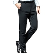 preiswerte Schlank-Herren Anzughosen Fleecehosen Winterhose Hose Hosen Tasche Gerade geschnitten Glatt Hochzeit B¨¹ro Arbeit Schick &amp; Modern Ausgefallene Schwarz Marineblau Hoher Taillenbund Mikro-elastisch