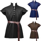 abordables Tapas-Retro Antiguo Medieval siglo 17 Blusa / Falda Traje de cosplay Baile de Máscaras Pirata Guerrero Vikingo Disfraz Hombre Vikingo Fantasía Víspera de Todos los Santos Carnaval Mascarada Evento / Fiesta