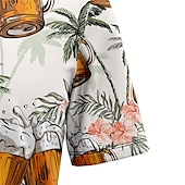 billige Mat &amp; Drikke-Herre Grafiske trykk Øl Blader Skjorte Hawaii skjorte Aloha skjorte Kortermet Tropisk Mote Hawaiisk Gate Avslappet Hawaiisk Sommer Vår Aftæpning Trykt mønster Knapp ned Gul Rosa Militærgrønn Navybl