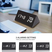 cheap Radios and Clocks-Wooden Digital Alarm Clock with Wooden Electronic LED Time Display 3 Alarm Settings Humidity Temperature Detect Wood Made Electric Clocks for Bedroom