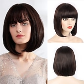 baratos Perucas Sintéticas sem Touca-peruca loira com franja - peruca loira curta de 12&#039;&#039; para mulheres perucas de cor natural com franja super macia e fácil de usar peruca reta bob peruca sintética para o dia das bruxas