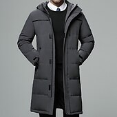 お買い得  メンズダウン＆パーカー-男性用 冬物コート ダウン パフジャケット パーカー アウトドア ビジネス キャンピング＆ハイキング ロング カジュアル 普段着 カジュアル 防風 保温 冬 ピュアカラー ブラック ブラウン グレー パファージャケット