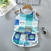 tanie Zestawy-2 elementy Brzdąc Dla chłopców Tank top i spodenki Strój Zwierzę Kreskówki Bez rękawów Bawełna Ustawić Na zewnątrz Moda Codzienny Lato Wiosna 3-7 lat Niebieski dinozaur Pióro Samochód