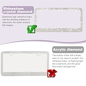 cheap Car Body Decoration &amp; Protection-2 Pack Bling License Plate Frames for Women Sparkly Rhinestone Diamond Car Accessories for Women Handcrafted Stainless Steel Car License Plate Cover with Glitter Crystal Caps