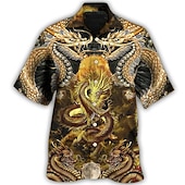 Men's Dragon Shirt Button Up Shirt Short Sleeve Tropical Fashion Hawaiian Casual Holiday Beach Summer Spring Turndown Print Button-Down Gold4