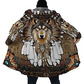 levne pánská fleecová bunda-Pánské Zimní kabát Fleecová bunda Kabát Sporty a outdoor Denní nošení Zahřívací Prodyšné Zip Kapsy Podzim zima Vlk Bandana Print Šik ven Etnický styl Mikina Dlouhé Běžný Černá Fialová Oranžová Hněd