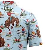 economico Camicia vintage-Derby del Kentucky Per uomo Cowboy Camicia Camicia hawaiana estiva Camicia Aloha Maniche Corte Camicia Collo ripiegato Vintage Tropicale Moda Streetwear Casuale Camicia hawaiana Blu S M L