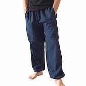 economico retrò-Per uomo Pareggiatore Pantaloni di lino Pantaloni Pantaloni estivi cascante Tasche A cordoncino Liscio Comfort Traspirante Informale Per eventi Per uscire Misto cotone e lino Boho Hippie Verde