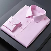 preiswerte Bügelfreie Herrenhemden-Herren Oberhemd Bügelfreies Hemd Hochzeit Ausgehen Weiß Rosa Wein Grün Langarm Umlegekragen Frühling Herbst Bekleidung