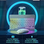 abordables Ensemble souris clavier-combo clavier et souris pour tablette android ios windows, combo clavier souris mince sans fil, clavier rétroéclairé arc-en-ciel bluetooth