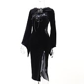 levne Šaty-Punk a gotika Sexy kostým Šaty Cosplay kostým Šaty s rozparkem Zvonové Morticia Addamsová Maškarní kostým Dámské Fantazie předvečer Všech svatých Karneval Plesová maškaráda Večírek Klub Dospělé Šaty