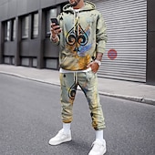 baratos Conjunto de Moletom 3D Masculino-Homens Gráfico Pôquer 2pcs Conjuntos de moletom 3D Moletom Moletons Manga Longa Calças compridas Com Capuz Roupa de rua Designer Básico Desportos e Ar livre Casual Esportes Imprimir Primavera Outono