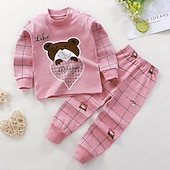 billiga Pyjamas-Barn Pojkar 2 delar T-shirt och byxa Långärmad Uggla A01 A02 Djur Tecknat Crewneck Sommar Vår Grundläggande Hem 3-7 år