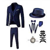 billiga Outfits-Vintage Glada 20-talet 1920-talet Kläder Kostymer och kavajer Tillbehör set Den store Gatsby Herre Ensfärgat Halloween V-hals Maskeradkläder Herr Halloween Halloween Möhippa Vuxna Kravatt Kappa Väst