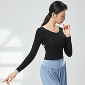 זול ביגוד אימון-לבוש אקטיבי עליון פתחים צבע טהור בגדי ריקוד נשים הצגה הדרכה שרוול ארוך גבוה פוליאסטר