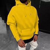 preiswerte Basic-Hoodies für Herren-Herren Hoodie Sweatshirt Kapuze Aprikose Schwarz Weiß Gelb Wein Mit Kapuze Feste Farbe Kordelzug Sport &amp; Natur Casual Strassenmode Heißprägen Strassenmode Sportbekleidung Basic Herbst Winter