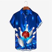 preiswerte Bedruckte Herrenhemden-Herren Bowlingkugel Hemd Knopfhemd Kurzarm Designer Brautkleider schlicht Weich Outdoor Täglich Festtage Sommer Frühling Umlegekragen Bedruckt Button-Down Weiß + Grün Schwarz Gelb Rote Blau
