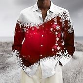 abordables Tenue de scène de Noël-chemises imprimées pour hommes avec scène de Noël, chemises à imprimés graphiques, flocon de neige, revers vin bleu vert, imprimé 3D, rue, décontracté, manches longues, imprimé boutonné, vêtements,