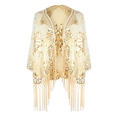 baratos Xales &amp; Envolvimentos-Loucos anos 20 Anos 20 Vestido Coquetel Xales estilo melindrosa O Grande Gatsby Convidado do casamento Paetês Franjas Fantasia Mulheres Dia Das Bruxas Carnaval Baile de Máscaras Casamento Convidado