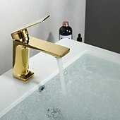 voordelige Badkamer wastafelkranen-wastafelmengkraan voor de badkamer, monobloc wastafelkranen voor de wasruimte, enkele handgreep, één gat op het dek gemonteerd met warme en koude slang