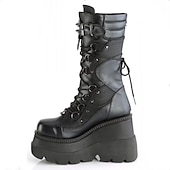 preiswerte Lolita-Schuhe-Damen Schuhe Kampfstiefel mit mittlerer Wade Runder Zeh Punk Punk &amp; Gothic Blockabsatz Schuhe Lolita Schwarz Weiß PU-Leder