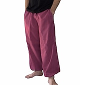 economico retrò-Per uomo Pareggiatore Pantaloni di lino Pantaloni Pantaloni estivi cascante Tasche A cordoncino Liscio Comfort Traspirante Informale Per eventi Per uscire Misto cotone e lino Boho Hippie Verde