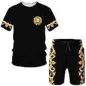 ieftine Seturi tricouri imprimate pentru bărbați-Bărbați Grafic 2 buc Seturi de tricouri Seturi potrivite Manșon scurt Pantaloni scurti Stil Nautic Designer Casual Comfortabil În aer liber Vacanță Zilnic Imprimare 3D Primavara vara Galben Deschis