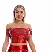 cheap Tops-Metallic 1980s Shiny Latex Patent Crop Top PU Leather Off Shoulder Women&#039;s Carnival Costume Masquerade Party Bachelorette Party Pride Parade Adults&#039; Top