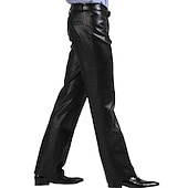 cheap Casual Pants-Men's Dress Pants Winter Pants Trousers Faux Leather Shorts Pocket Straight Leg Solid Colored Comfort Warm Wedding Office Business Faux Leather Streetwear Casual Black Micro-elastic
