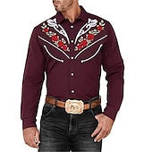 preiswerte Westernhemden für Herren-Herren Blumen Grafik-Drucke Hemd Westernhemd Cowboy-Shirt Langarm Modisch Strassenmode Designer Outdoor Täglich Herbst Winter Umlegekragen Bedruckt Button-Down Schwarz Weiß Wein Marineblau Blau