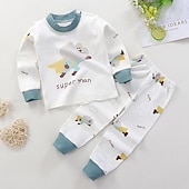 billiga Pyjamas-Barn Pojkar 2 delar T-shirt och byxa Långärmad Uggla A01 A02 Djur Tecknat Crewneck Sommar Vår Grundläggande Hem 3-7 år