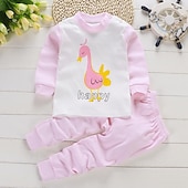 billiga Pyjamas-Barn Pojkar 2 delar T-shirt och byxa Långärmad Uggla A01 A02 Djur Tecknat Crewneck Sommar Vår Grundläggande Hem 3-7 år