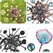 cheap Decorative Garden Stakes-Iron Art Windmill Garden Ground Inserted Pinwheel Outdoor Rotatory Colorful Peacock Tail Windmill Courtyard Windmill Garden Craft Ornament