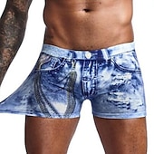 abordables maillot de bain boxer homme-Homme Short de bain Short de bain boxeur Denim Bloc de couleur Séchage rapide Respirable Vacances Plage Natation Motifs 3D Décontractées gris bleu Bleu Taille basse Elastique