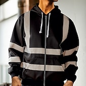 cheap Basic Hoodies-Men&#039;s Zip Up Hoodie Hoodie Jacket Zip Hoodie Sweatshirt Sweat Jacket Reflective Hoodie Black Yellow Orange Green Hooded Color Block Zip Up Patchwork Zipper Sports &amp; Outdoor Casual Daily Polyester