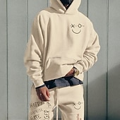 Men's Graphic Print Hoodie Hoodies Sweatshirt Streetwear Cool Long Sleeve Hooded Casual Going out Khaki Pocket Winter Fall & Winter Designer4