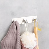 cheap Robe Hooks-Wall Hooks Self-adhesive Robe Hooks Bathroom 304 Stainless Steel Hook Kitchen Bathroom Hook Punch Free Single Hook Door Rear Metal Coat Hook